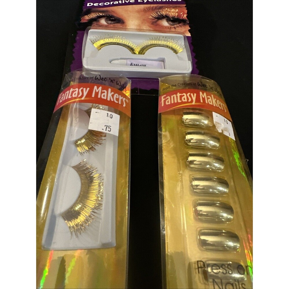 Fantasy/Wet and Wild Makers Shiny Gold Tip Press 20 NAILS&Eyebrows NEW Halloween
